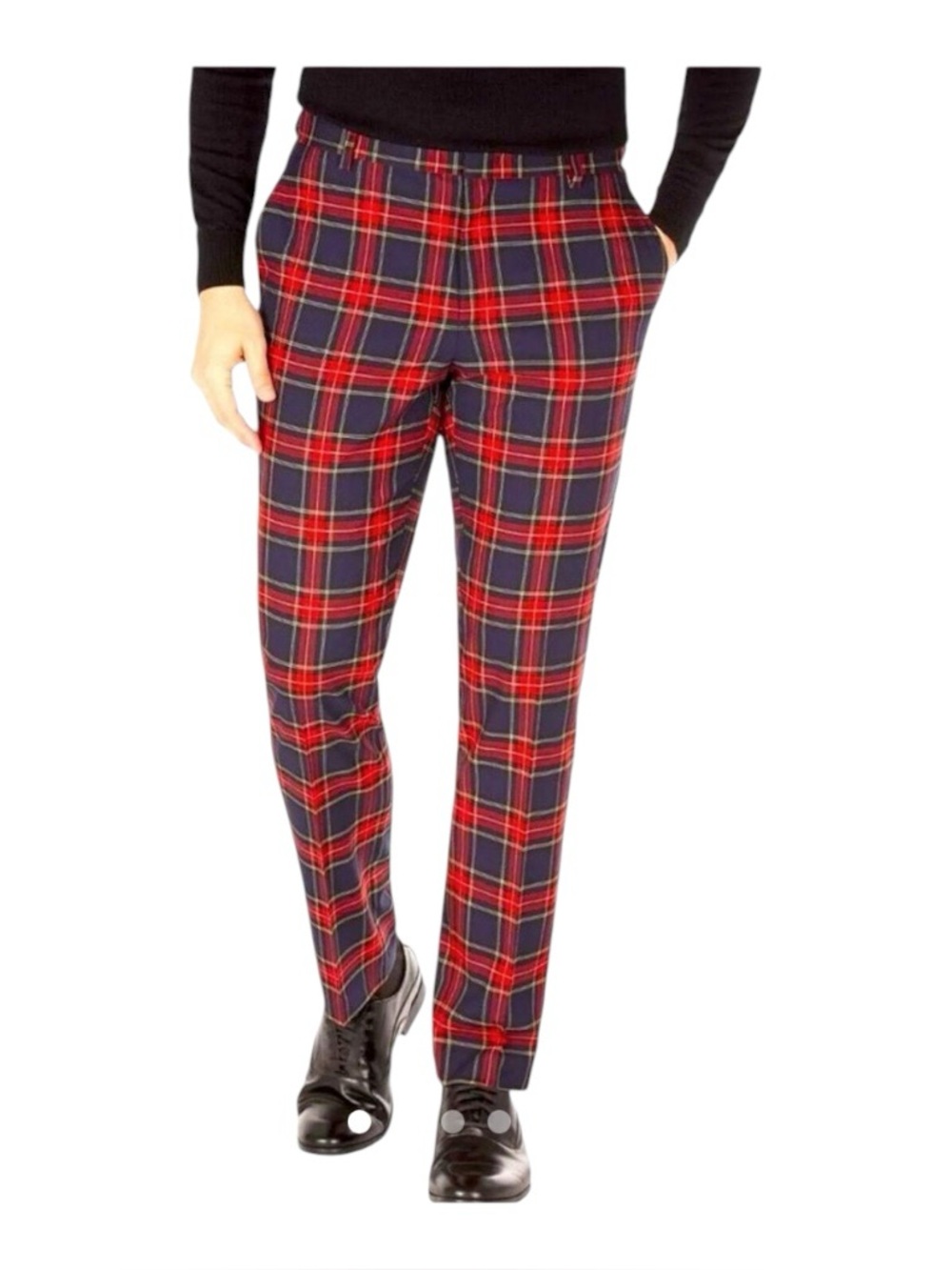 TOMMY HILFIGER Plaid Trousers Mens 36x32 Tartan Pants EUC Red Navy